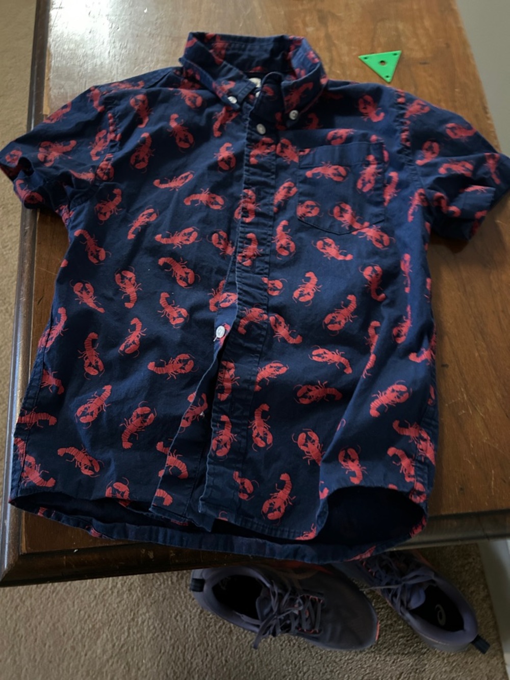 Crewcuts Navy Short-Sleeve Button-Down with Red Lobster Print